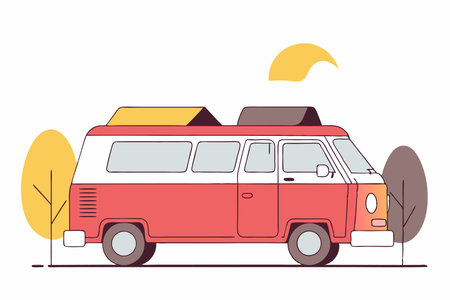 Retro Vintage Camper Van Illustration on White Backgroundのイラスト素材