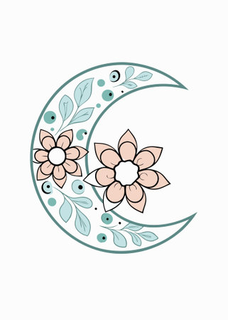Watercolor decorative floral Islamic moonのイラスト素材