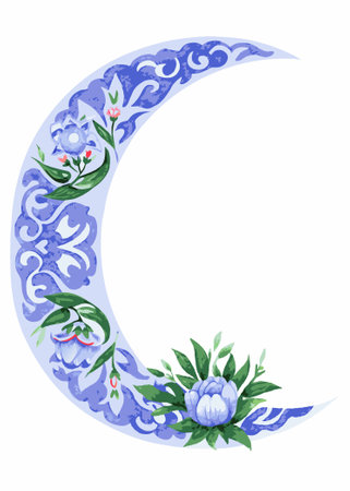 Watercolor decorative floral Islamic moonのイラスト素材