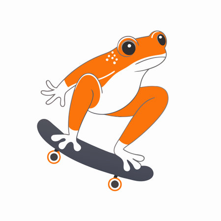 Minimalist frog playing skateboard on white backgroundのイラスト素材