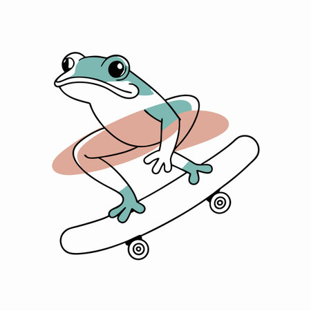 Minimalist frog playing skateboard on white backgroundのイラスト素材