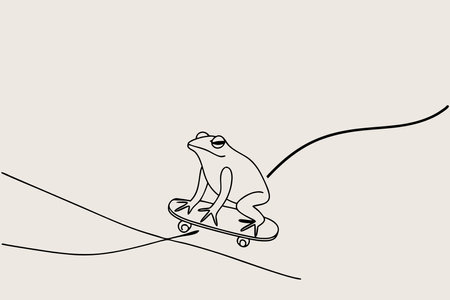 Minimalist frog playing skateboard on white backgroundのイラスト素材