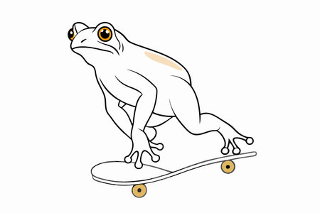 Minimalist frog playing skateboard on white backgroundのイラスト素材