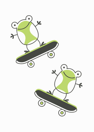 Minimalist frog playing skateboard on white backgroundのイラスト素材