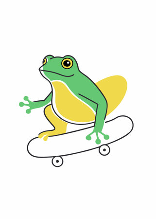 Minimalist frog playing skateboard on white backgroundのイラスト素材