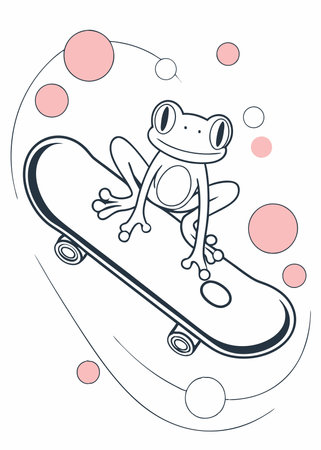 Minimalist frog playing skateboard on white backgroundのイラスト素材