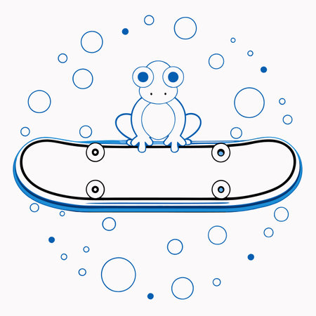 Minimalist frog playing skateboard on white backgroundのイラスト素材