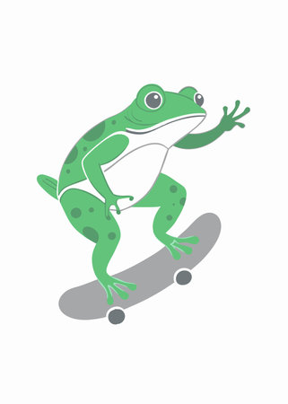 Minimalist frog playing skateboard on white backgroundのイラスト素材