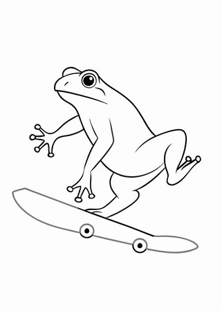 Minimalist frog playing skateboard on white backgroundのイラスト素材