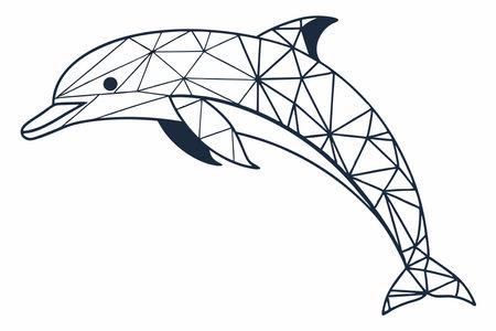 Minimalist Modern digital art geometric of dolphin on white backgroundのイラスト素材