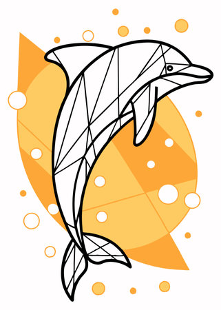 Minimalist Modern digital art geometric of dolphin on white backgroundのイラスト素材