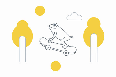 Minimalist frog playing skateboard on white backgroundのイラスト素材