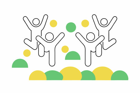 Minimalist People teamwork jumping happy drawing continuous line on white backgroundのイラスト素材