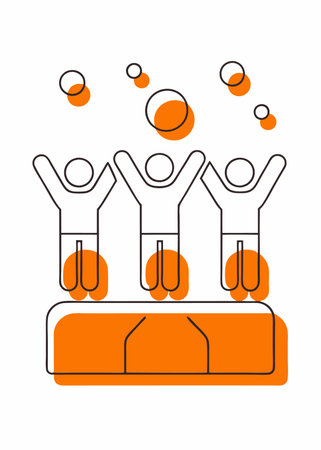 Minimalist People teamwork jumping happy drawing continuous line on white backgroundのイラスト素材