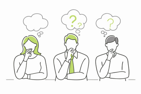 Vector illustration of a group of people thinking about a problem. Man and woman with thought bubbles.のイラスト素材