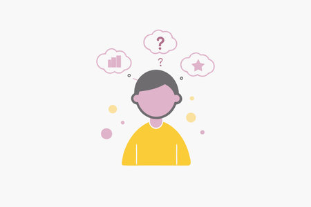 Flat design style vector illustration of a woman with thought bubbles above her head.のイラスト素材