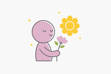 Minimalist people holding flower with good smell on white backgroundのイラスト素材