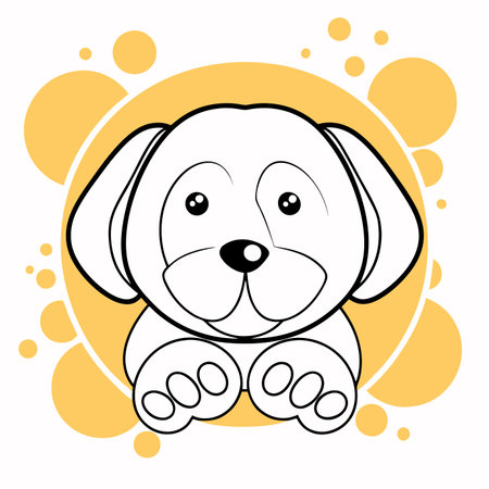 Minimalist Adorable Dog Puppy Clipart on white backgroundのイラスト素材
