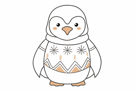 Minimalist Cozy Winter Penguin Clipart on white backgroundのイラスト素材