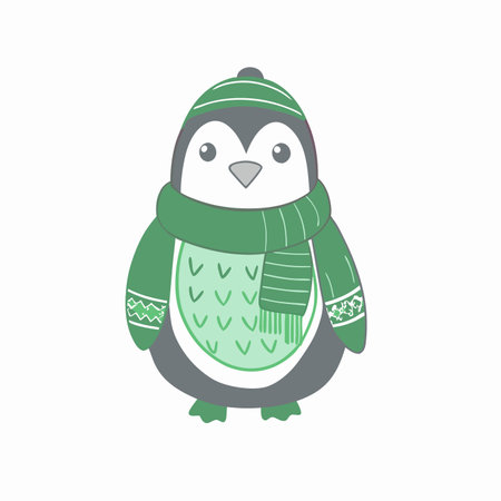 Minimalist Cozy Winter Penguin Clipart on white backgroundのイラスト素材