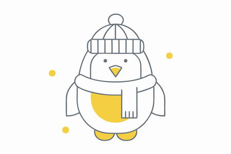 Minimalist Cozy Winter Penguin Clipart on white backgroundのイラスト素材