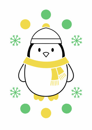 Minimalist Cozy Winter Penguin Clipart on white backgroundのイラスト素材