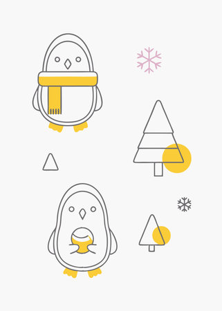 Minimalist Cozy Winter Penguin Clipart on white backgroundのイラスト素材