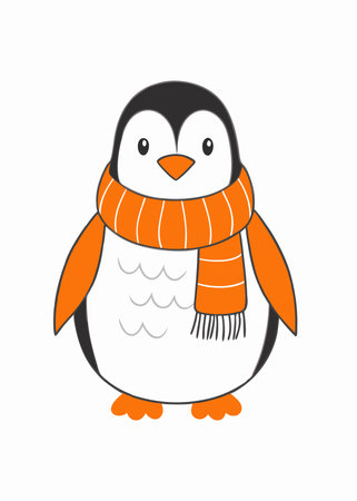 Minimalist Cozy Winter Penguin Clipart on white backgroundのイラスト素材
