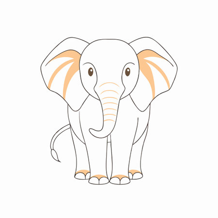 Minimalist Cute Baby Elephant Clipart on white backgroundのイラスト素材