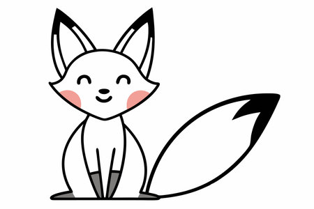 Minimalist Cute Fox Sitting Clipart on white backgroundのイラスト素材