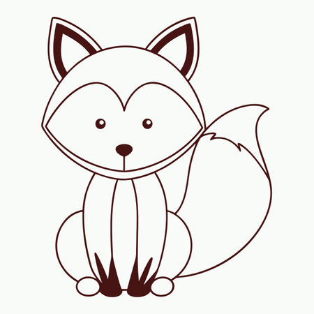 Minimalist Cute Fox Sitting Clipart on white backgroundのイラスト素材