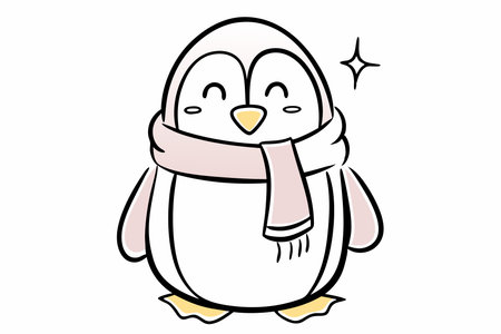 Minimalist Cozy Winter Penguin Clipart on white backgroundのイラスト素材