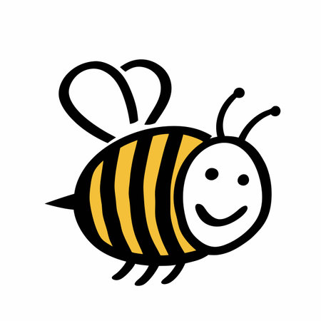 Minimalist Happy Bumblebee Clipart on white backgroundのイラスト素材
