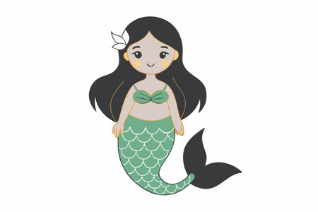 Minimalist Cute Mermaid Character Clipart on white backgroundのイラスト素材
