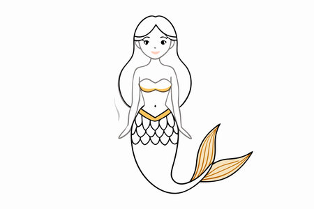 Minimalist Cute Mermaid Character Clipart on white backgroundのイラスト素材