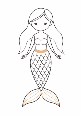 Minimalist Cute Mermaid Character Clipart on white backgroundのイラスト素材