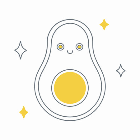 Minimalist Kawaii Avocado with Face on white backgroundのイラスト素材