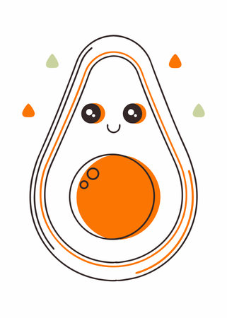 Minimalist Kawaii Avocado with Face on white backgroundのイラスト素材