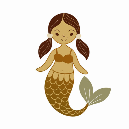 Minimalist Cute Mermaid Character Clipart on white backgroundのイラスト素材