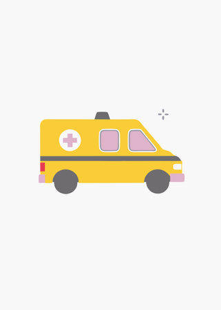 Minimalist Ambulance car on white backgroundのイラスト素材