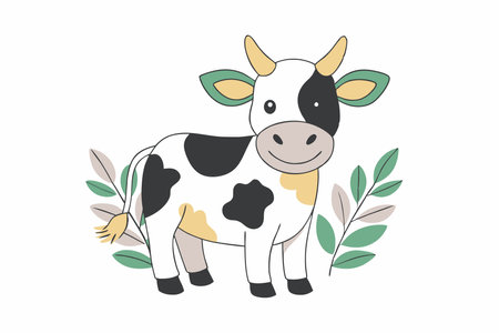 Cute Farm Animal Illustration on White Backgroundのイラスト素材