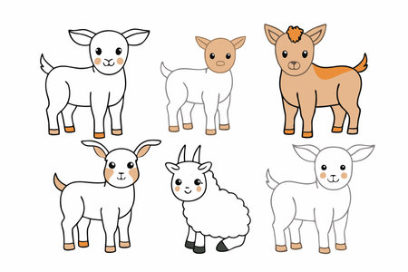 Cute Farm Animal Illustration on White Backgroundのイラスト素材