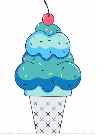 Cute Pastel Ice Cream Cone Illustration on White Backgroundのイラスト素材