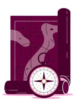 Vintage Compass and Map Illustration on White Backgroundのイラスト素材