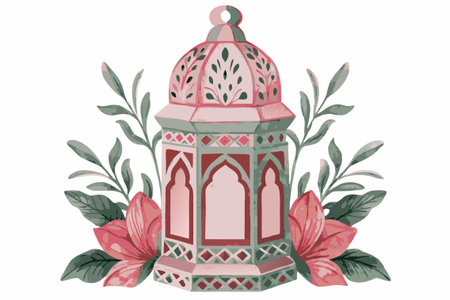 Watercolor Islamic decorative lantern on white background