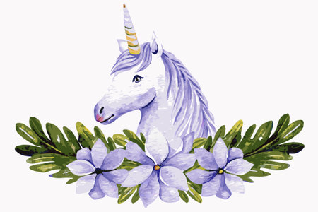 Watercolor unicorn on white backgroundのイラスト素材