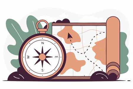 Vintage Compass and Map Illustration on White Backgroundのイラスト素材