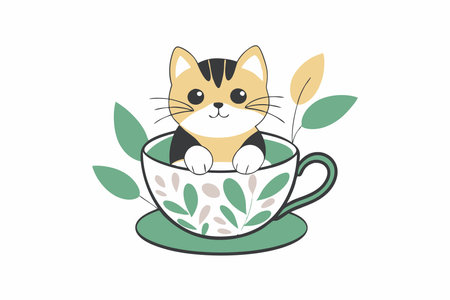 Adorable Cat in a Teacup Clipartのイラスト素材
