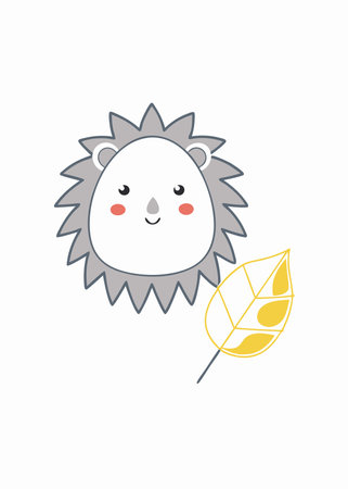 Adorable Hedgehog with a Leaf Clipartのイラスト素材