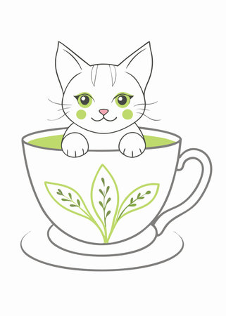 Adorable Cat in a Teacup Clipartのイラスト素材